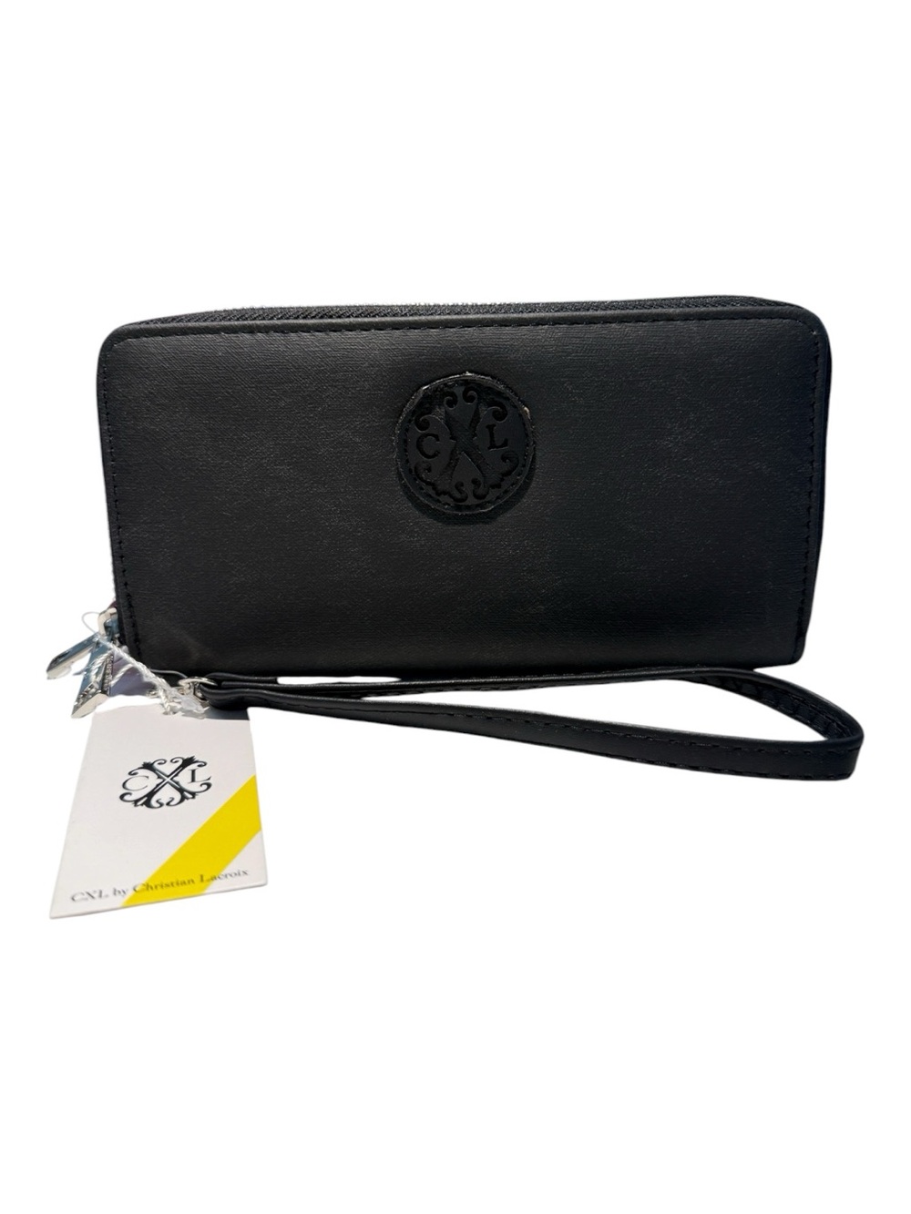 Christian Lacroix Ames PU Denim Double Zipper Wallet NWT Black Denim